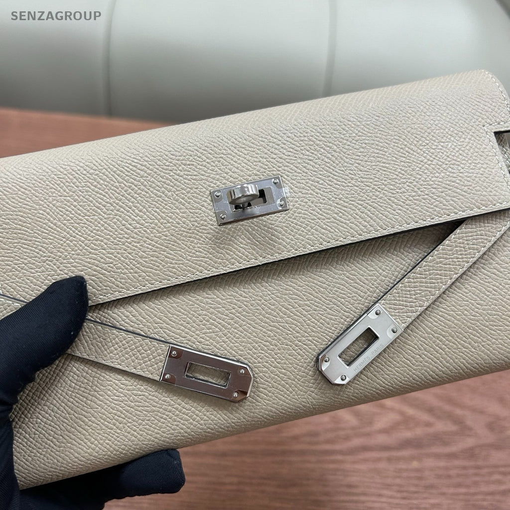 Hermes Kelly Long Wallet Gray Silver Women