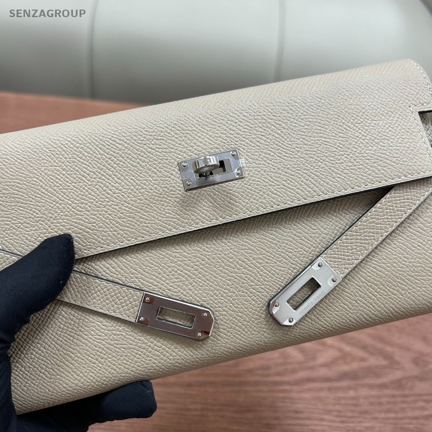 Hermes Kelly Long Wallet Gray Silver Women