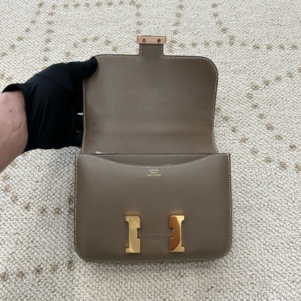 Hermes Constance19 Epsom Leather Shoulder Bag Crossbody Gray Gold Women