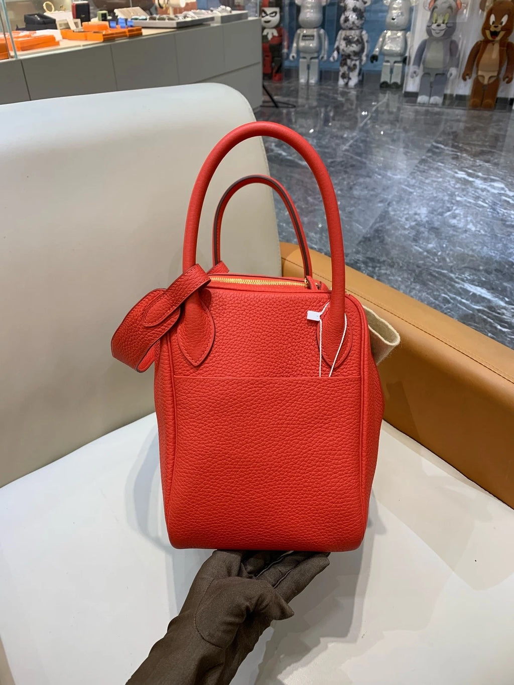 Hermes Lindy30 TC Leather Red Gold Hardware Bag For Women
