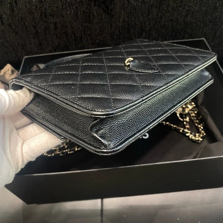 Chanel Calfskin Backpack Mini Top Handle Bag Black Gold Women D