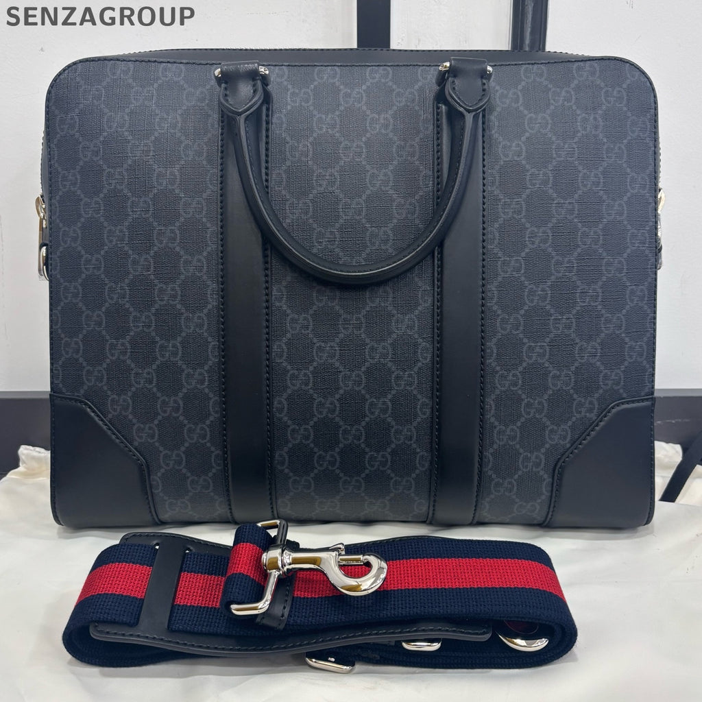 Gucci Men's Black Silver Briefcase Shoulder Crossbody Bag Classic Fashion