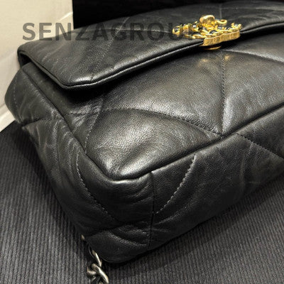 Chanel Black Gold 19 Bag Small Quilted Chain Shoulder Bag Classic Women