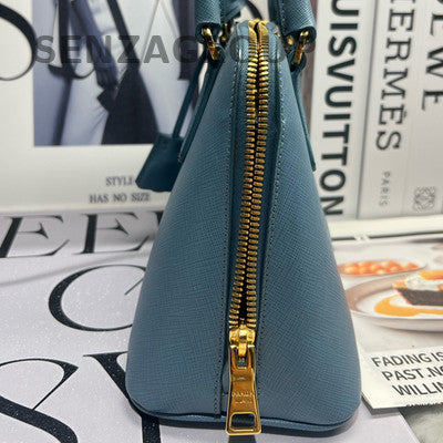Prada Blue Gold Hardware Saffiano Lux Tote Shoulder Bag Classic Women
