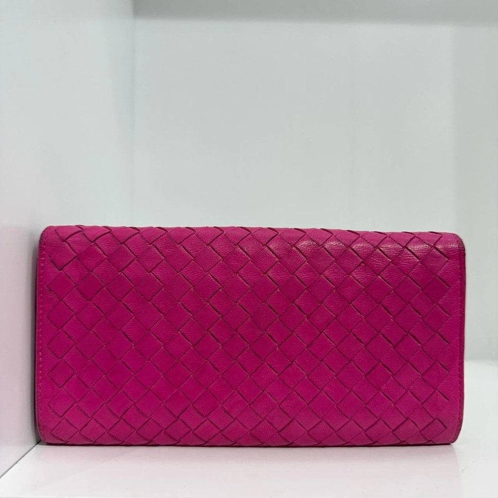 Bottega Veneta Woven Lambskin Snap Flap Long Wallet For Women Pink