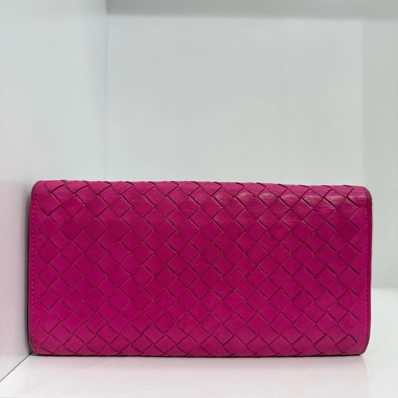Bottega Veneta Woven Lambskin Snap Flap Long Wallet For Women Pink
