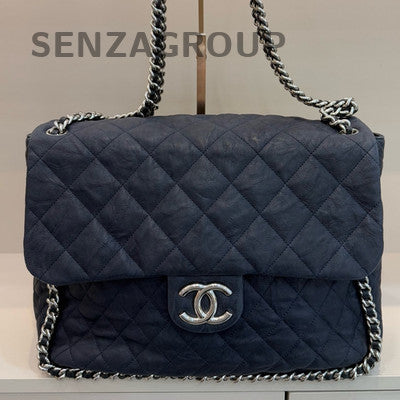 Chanel Classic Quilted Blue Silver Chain Shoulder Crossbody Bag