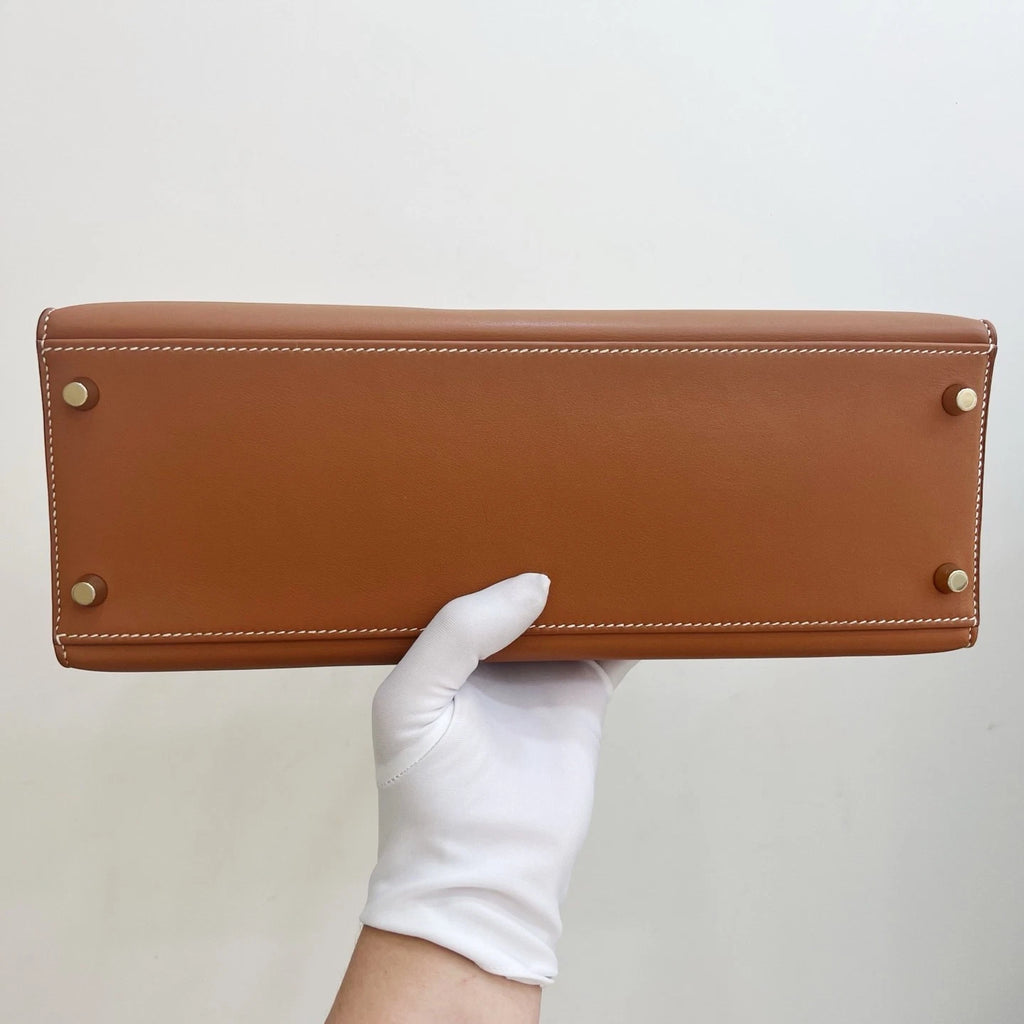 Hermes Kelly32 Top Handle Shoulder Bag Brown Gold Used Women Classic Fashion