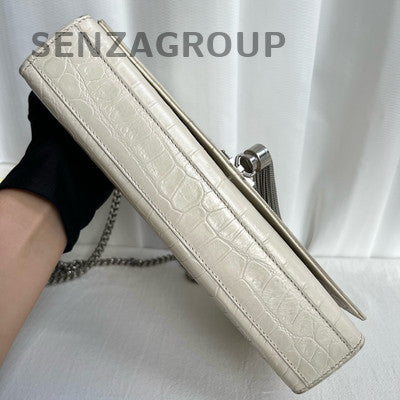 Saint Laurent Medium White Fringe Chain Shoulder Bag Silver Hardware