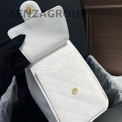 Chanel Classic Small White Caviar Leather Chain Shoulder Bag