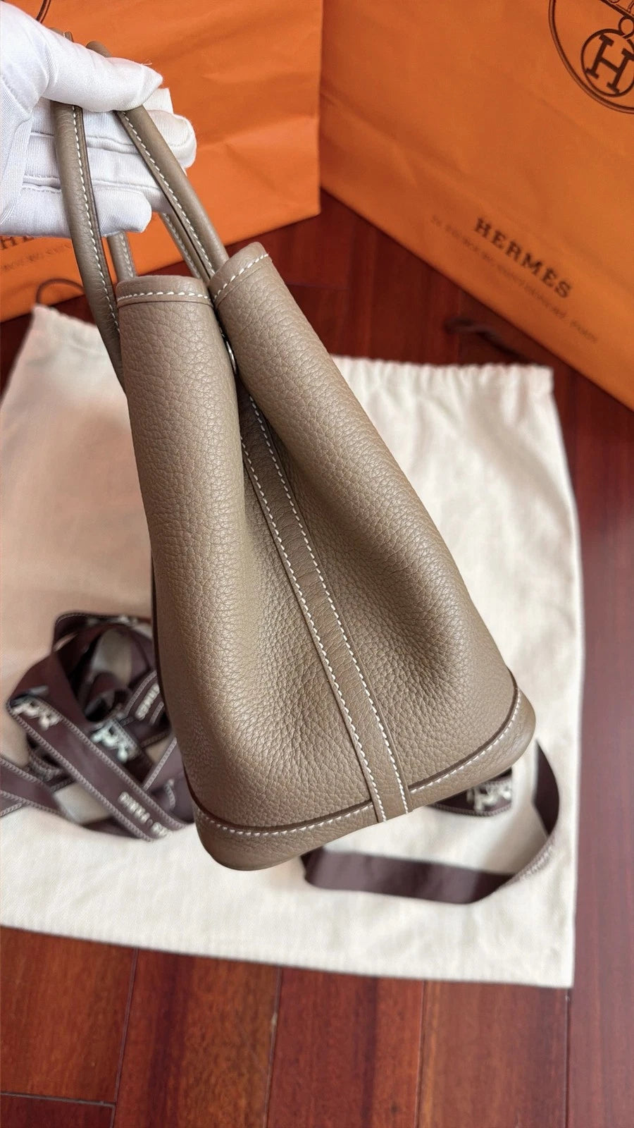Hermes Garden party30 Top Handle Bag Gray Silver Used Women Classic