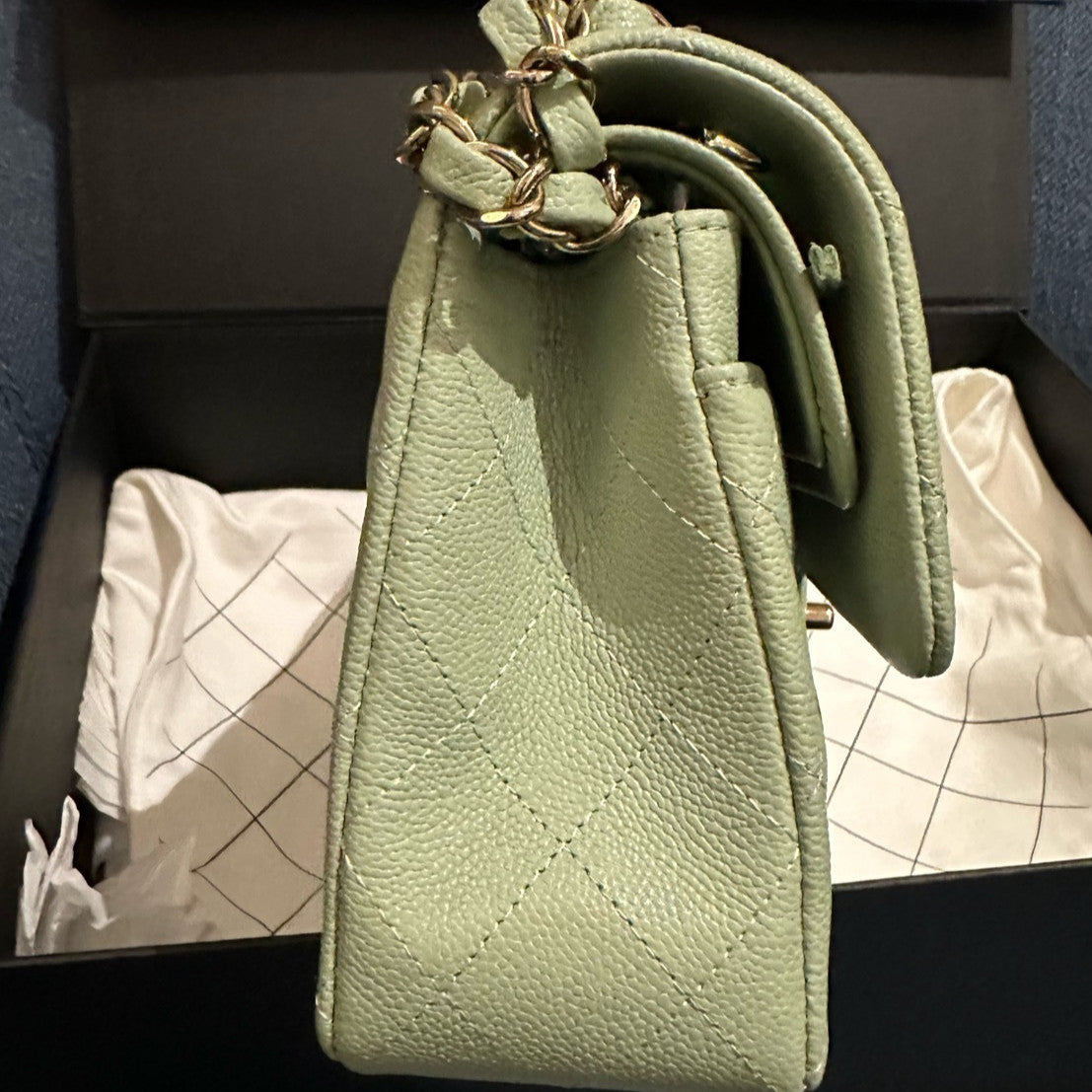 Chanel Classic Flap Small Green Quilted Gold Chain Shoulder Bag