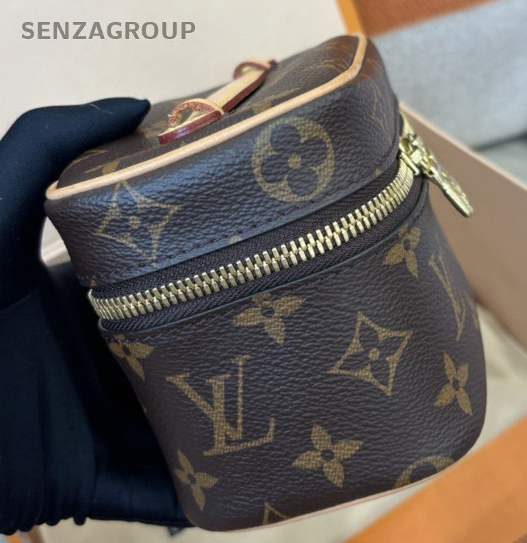 Louis Vuitton Nice Nano Monogram Top Handle Bag Brown Gold Women Classic