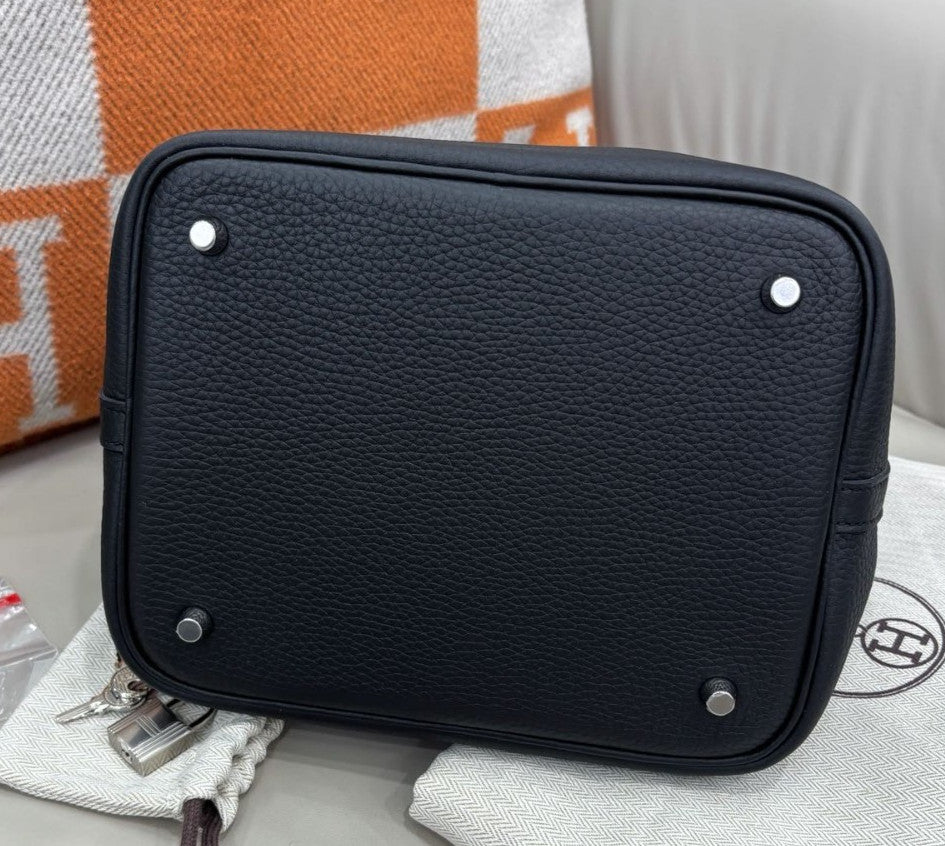 Hermes Picotin22 Top Handle Bag Black Silver Used Women Classic Fashion