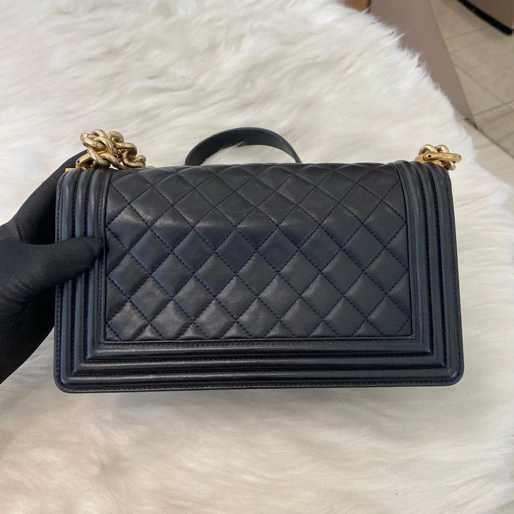 Chanel Le Boy Medium Black Gold Chain Shoulder Crossbody Bag Classic