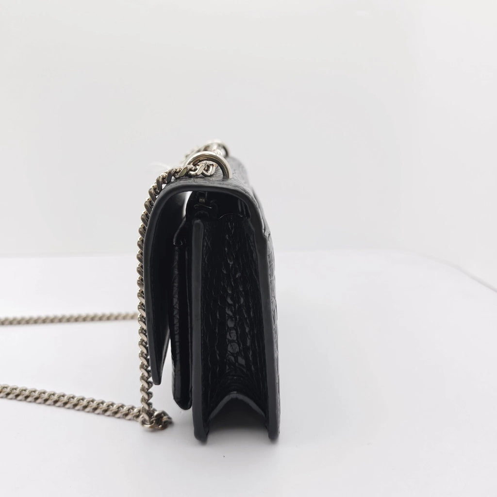 YSL Black Crocodile Embossed Mini Shoulder Crossbody Bag For Women