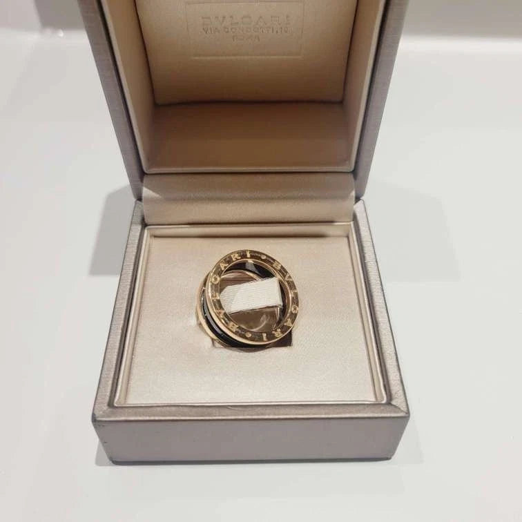 Bvlgari B.zero1 18k Rose Pink Gold Black Ceramic 2 Band Ring Eu52/us6 Excellent