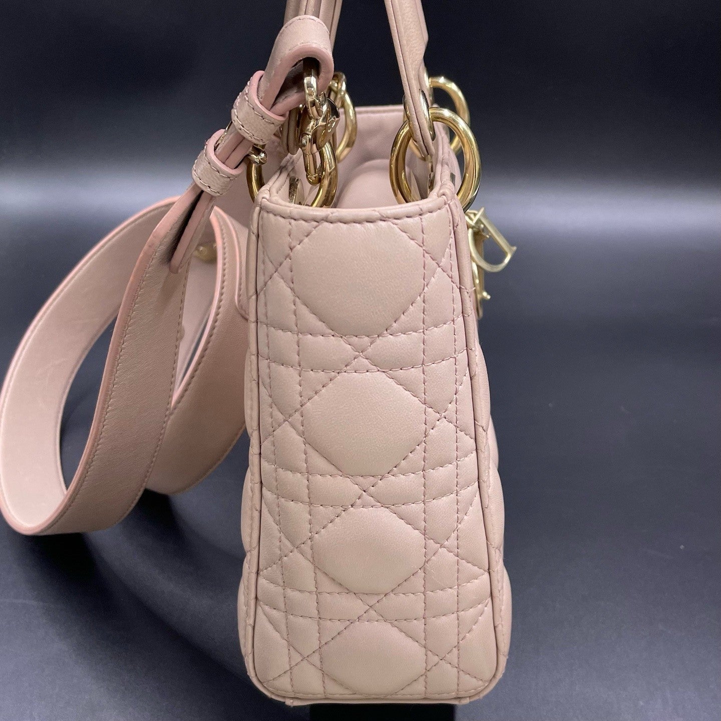 Christian Dior Lady Dior Cannage Top Handle Crossbody Pink Gold Women Classic