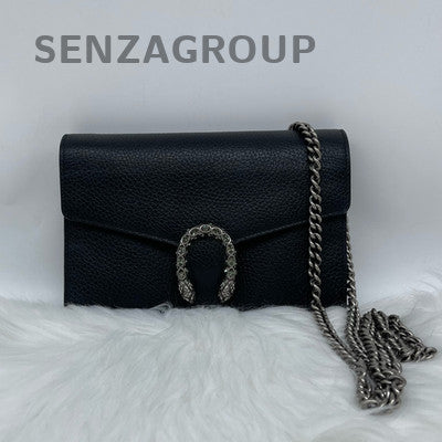 Gucci Dionysus Tiger Head Chain Crossbody Shoulder Bag Black Silver Women