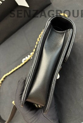 Chanel 20A Pearl & Onyx Quilted Phone Chain Crossbody Bag
