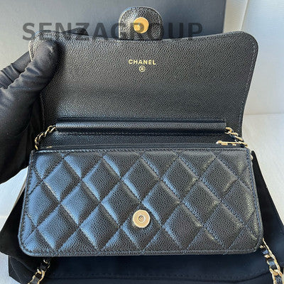 Chanel Black Gold CF Calfskin WOC Chain Shoulder Crossbody Bag Quilted