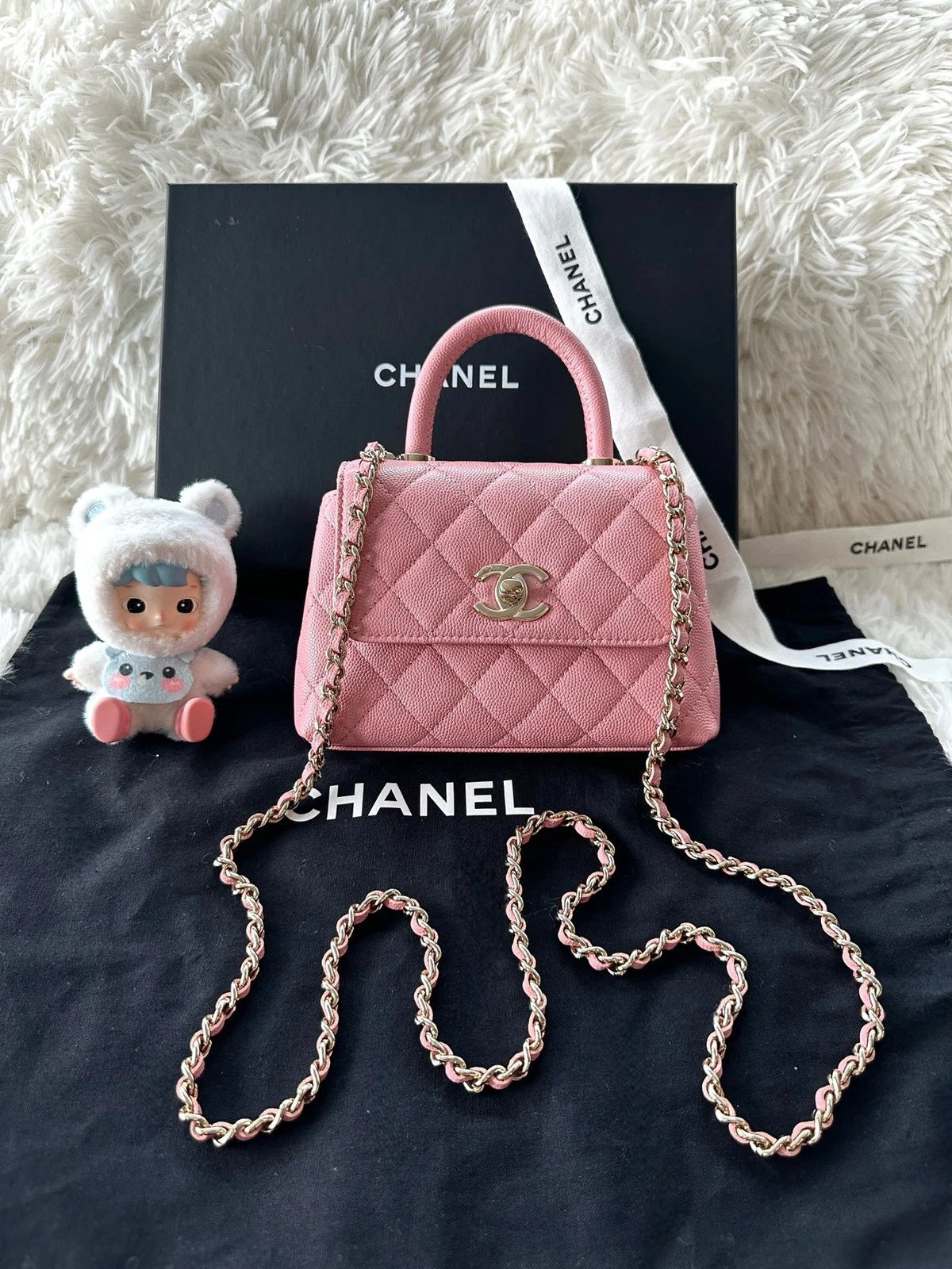 Authentic CHANEL Pink Coco Handle Nano Top Handle Bag For Women