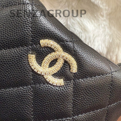 Chanel 25A Black Large Logo Gold Hardware Chain Shoulder Bag