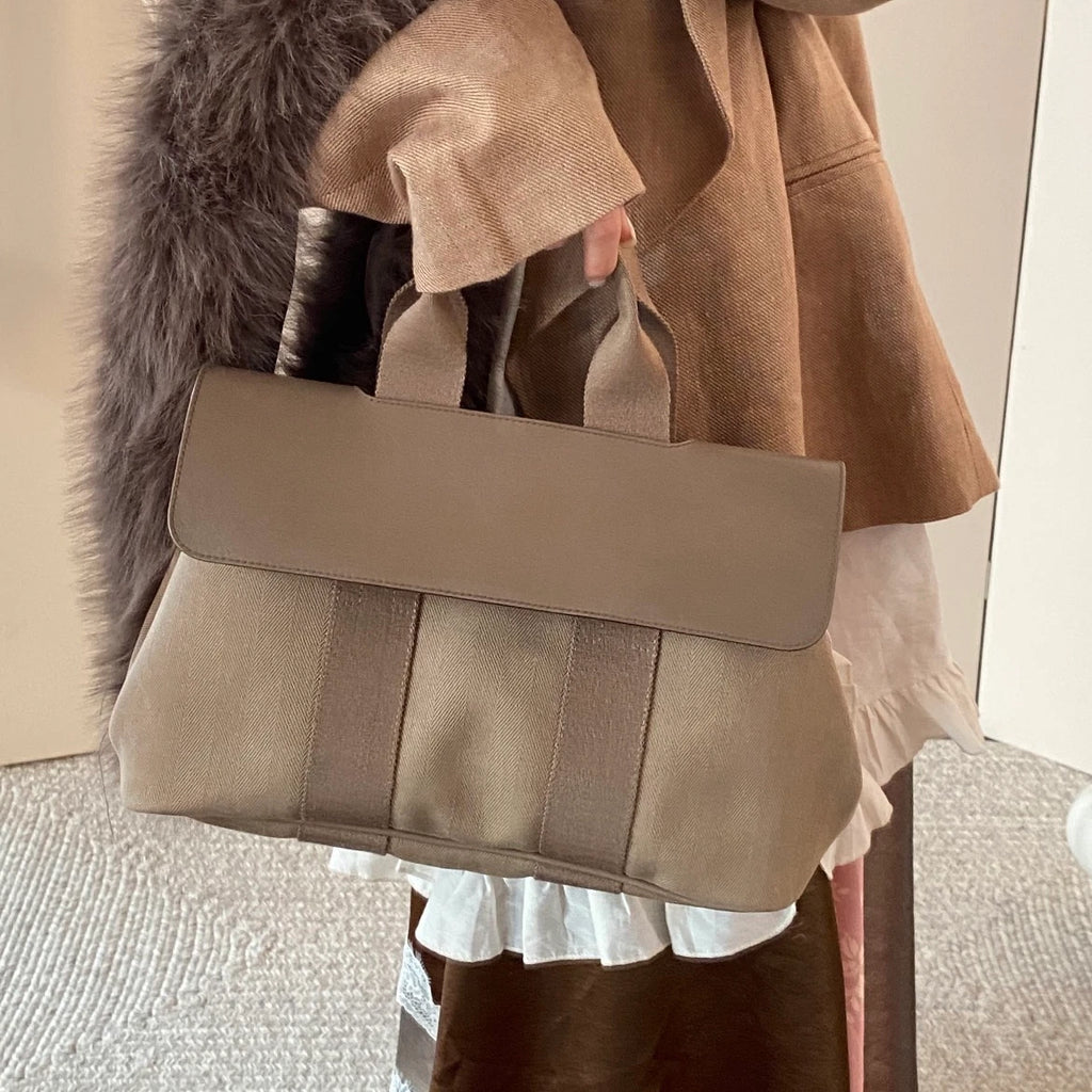 Authentic Hermes Valparaiso Canvas Top Handle Bag Grey