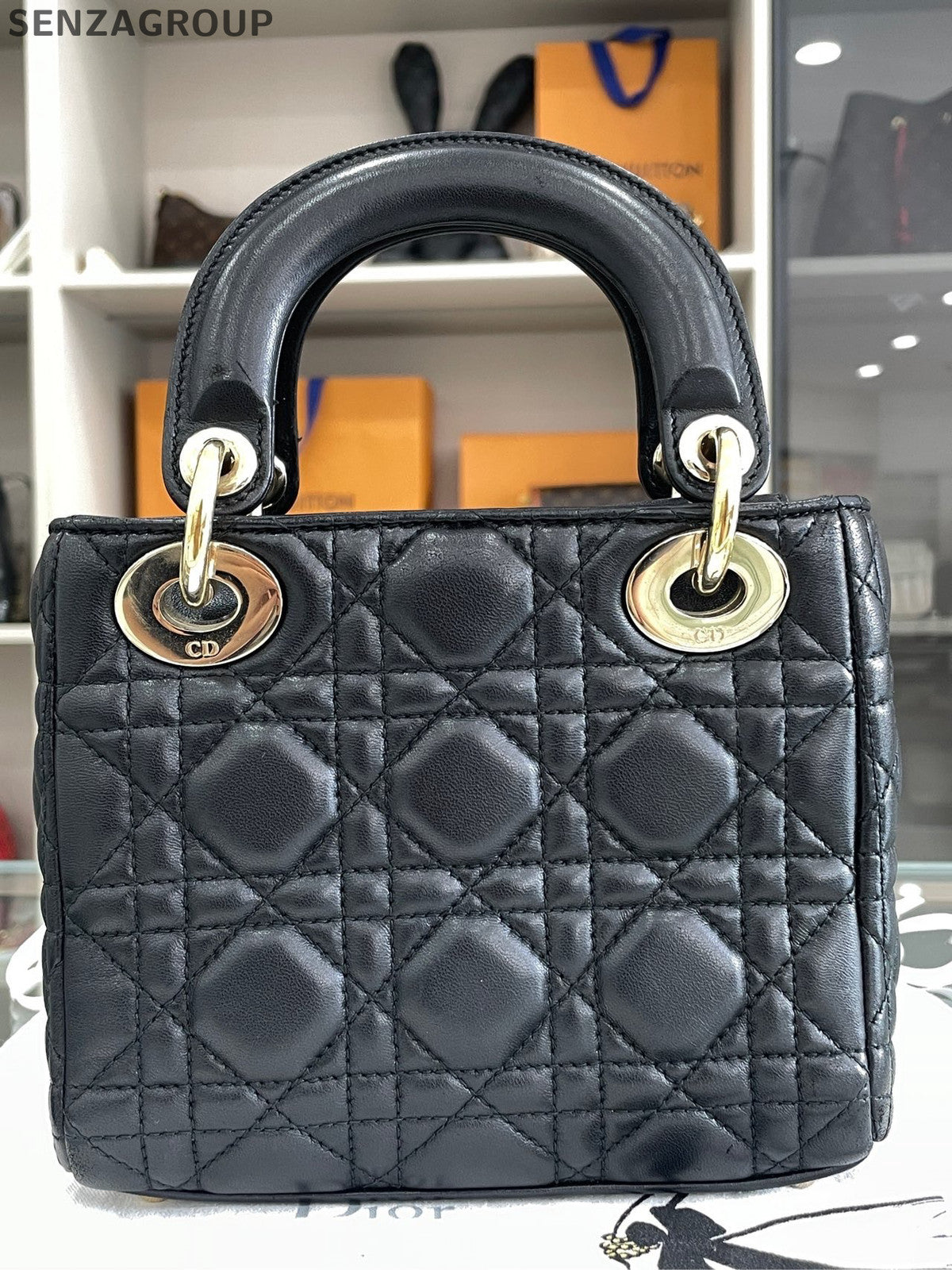 Dior Lady Dior Lambskin Cannage Black Gold Handbag Classic Women