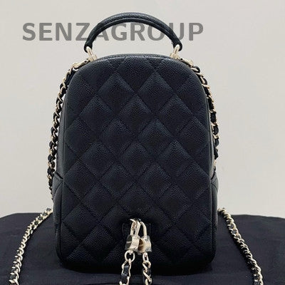 Chanel Black Caviar Mini Backpack Quilted Classic Chain Strap Women
