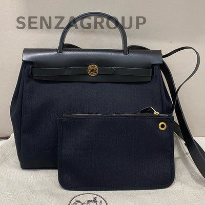 Hermès Herbag 31 Black Canvas & Leather Shoulder Bag Gold Hardware Unisex