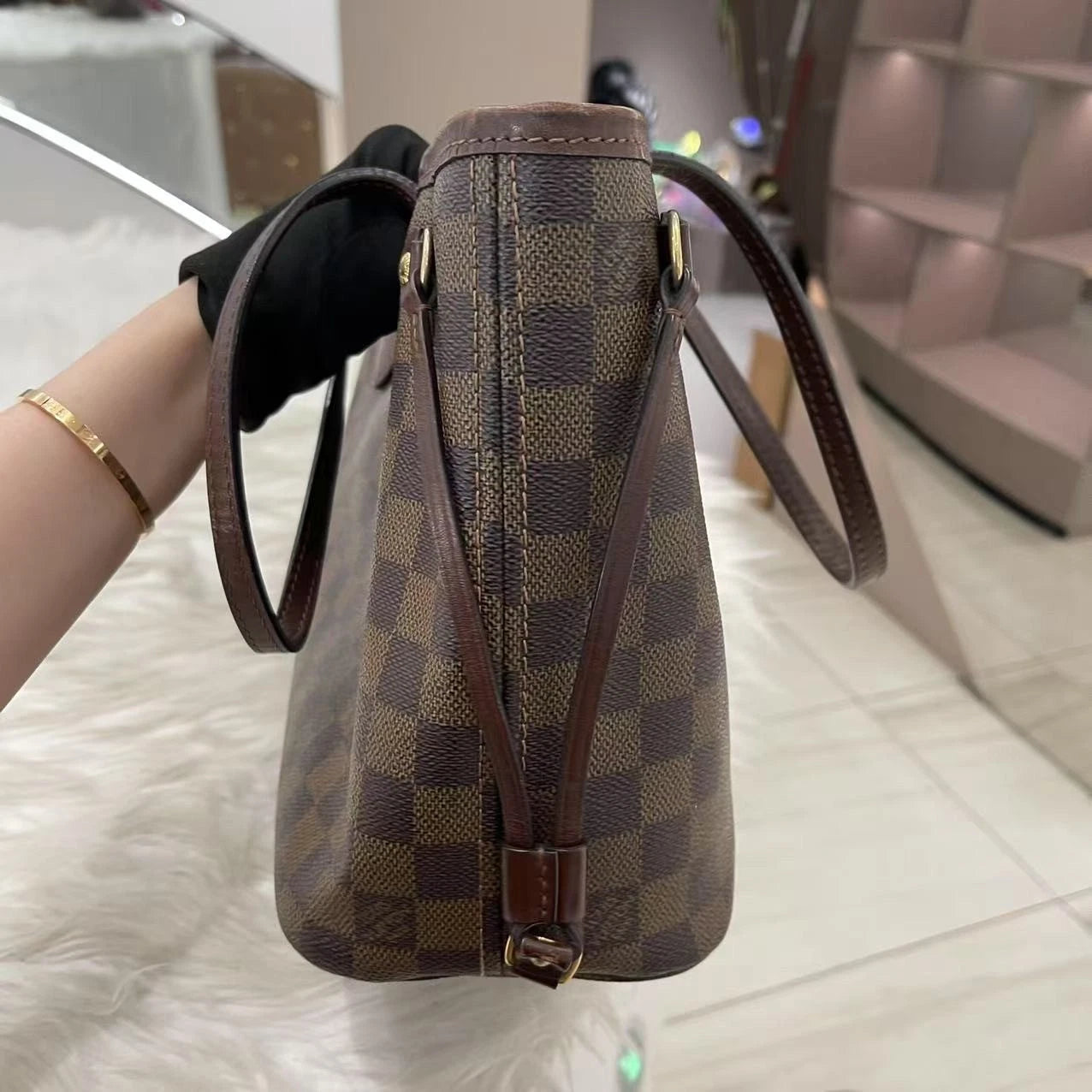 Louis Vuitton Neverfull MM Damier Ebene Shoulder Bag Women Classic
