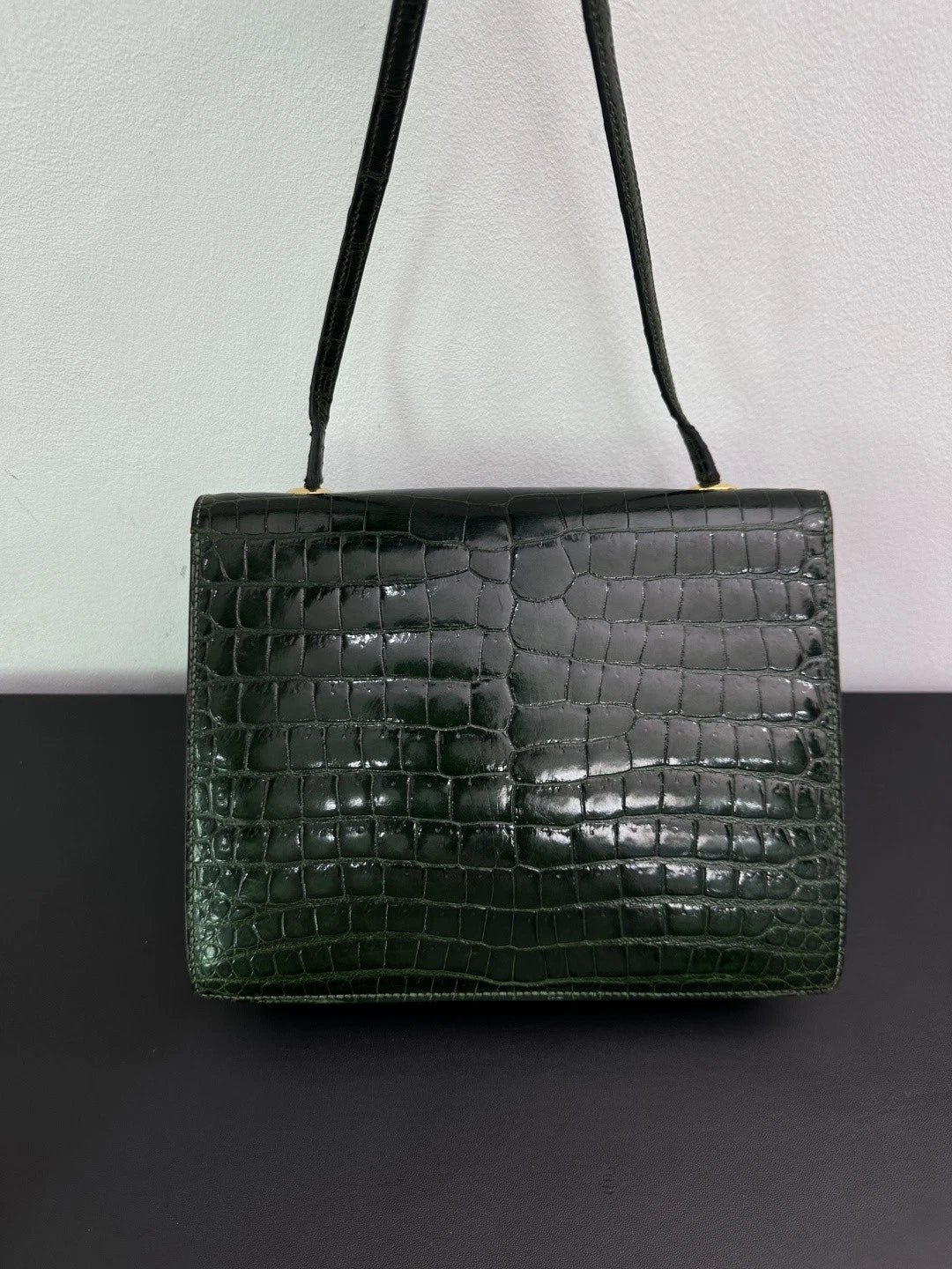 Authentic Vintage Hermes Dark Green 2Way Shoulder Bag Crossbody Gold Hardware