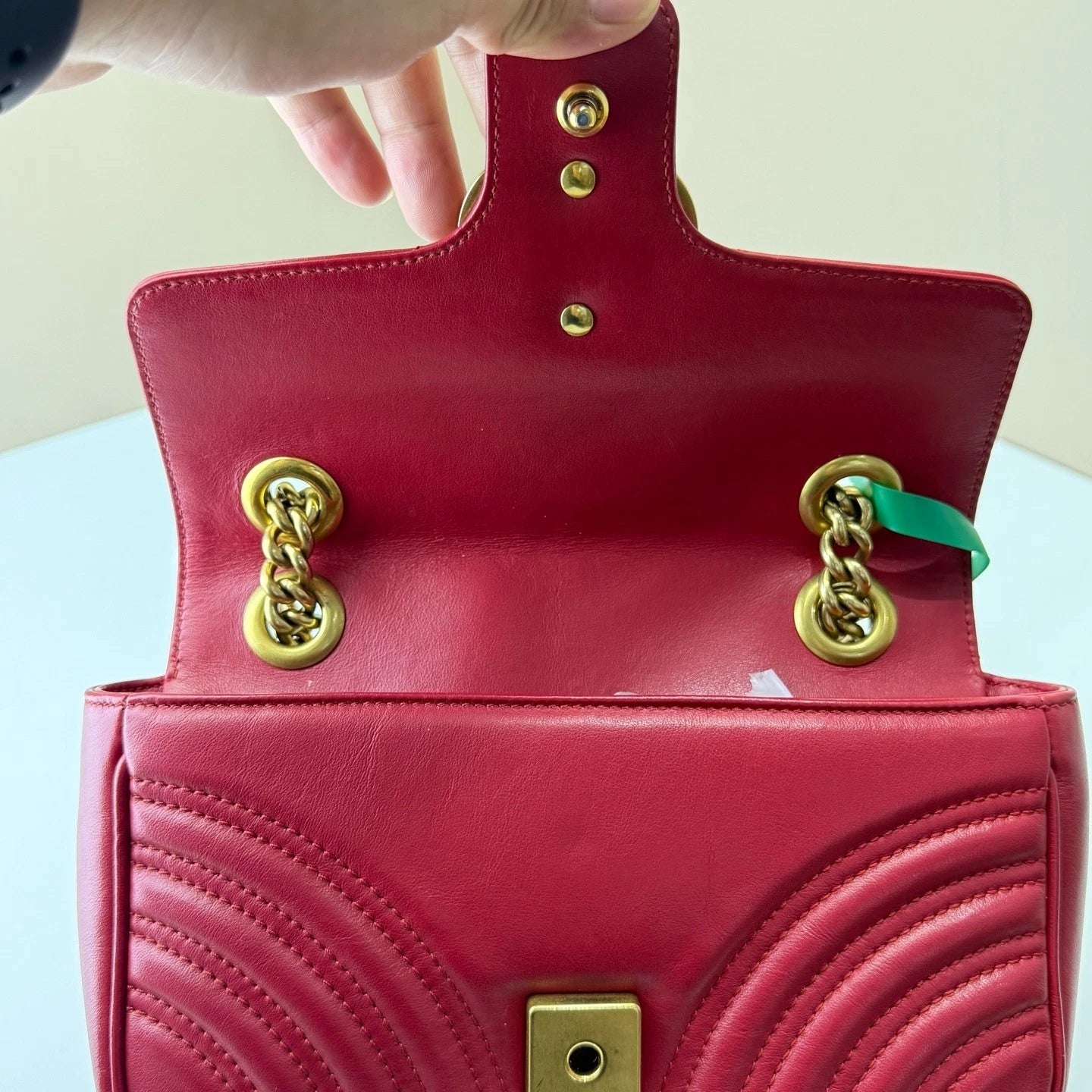 GUCCI Marmont22 Red Gold Chain Shoulder Bag For Women