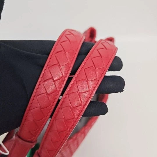 Bottega Veneta Red Woven Leather Shoulder Handbag For Women