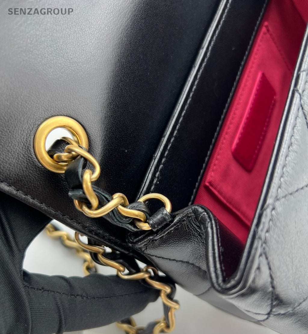 Chanel Diamond Lambskin Mini Chain Shoulder Bag Crossbody Black Gold Women