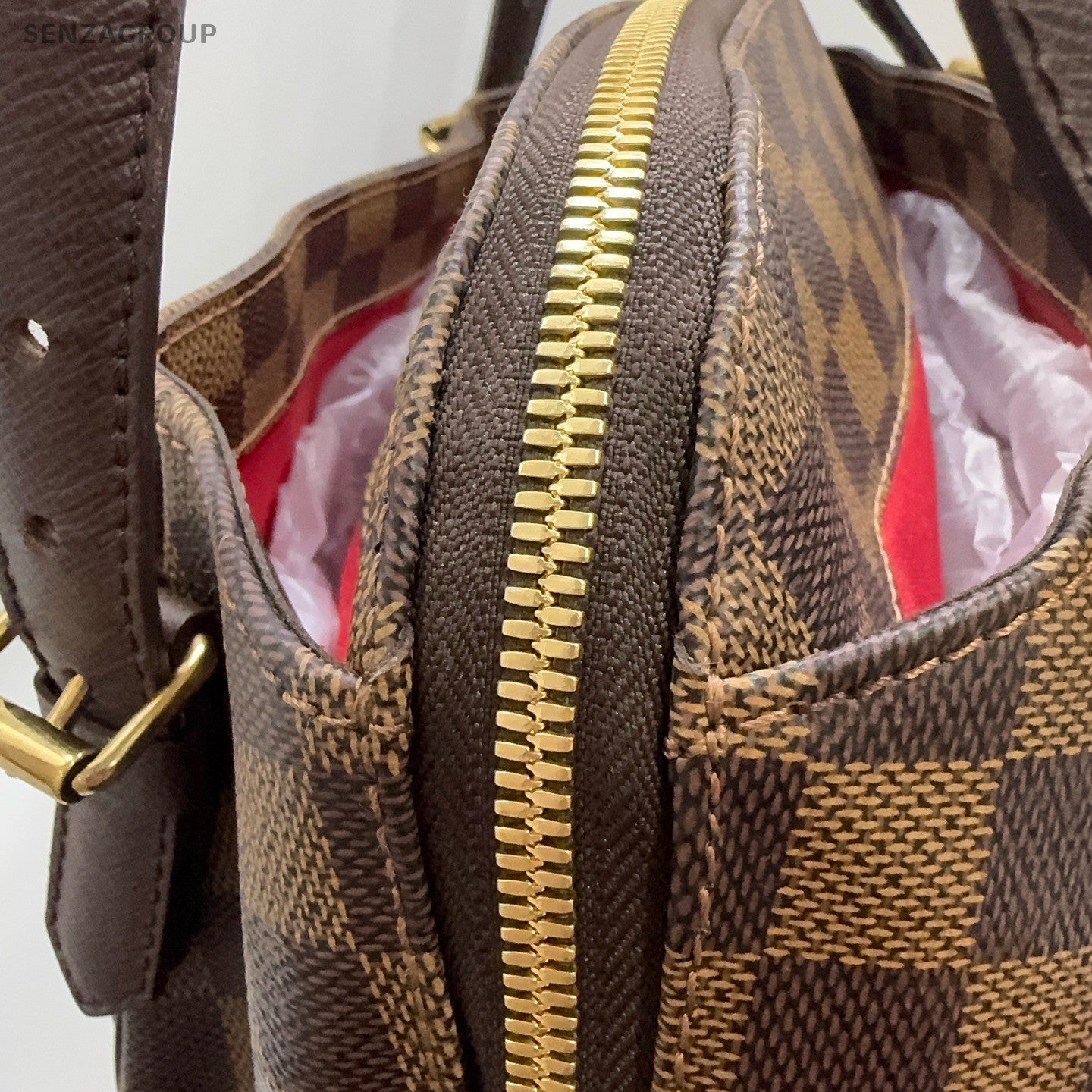 Louis Vuitton Damier Zipping Shoulder Bag Brown Gold Used Women Classic