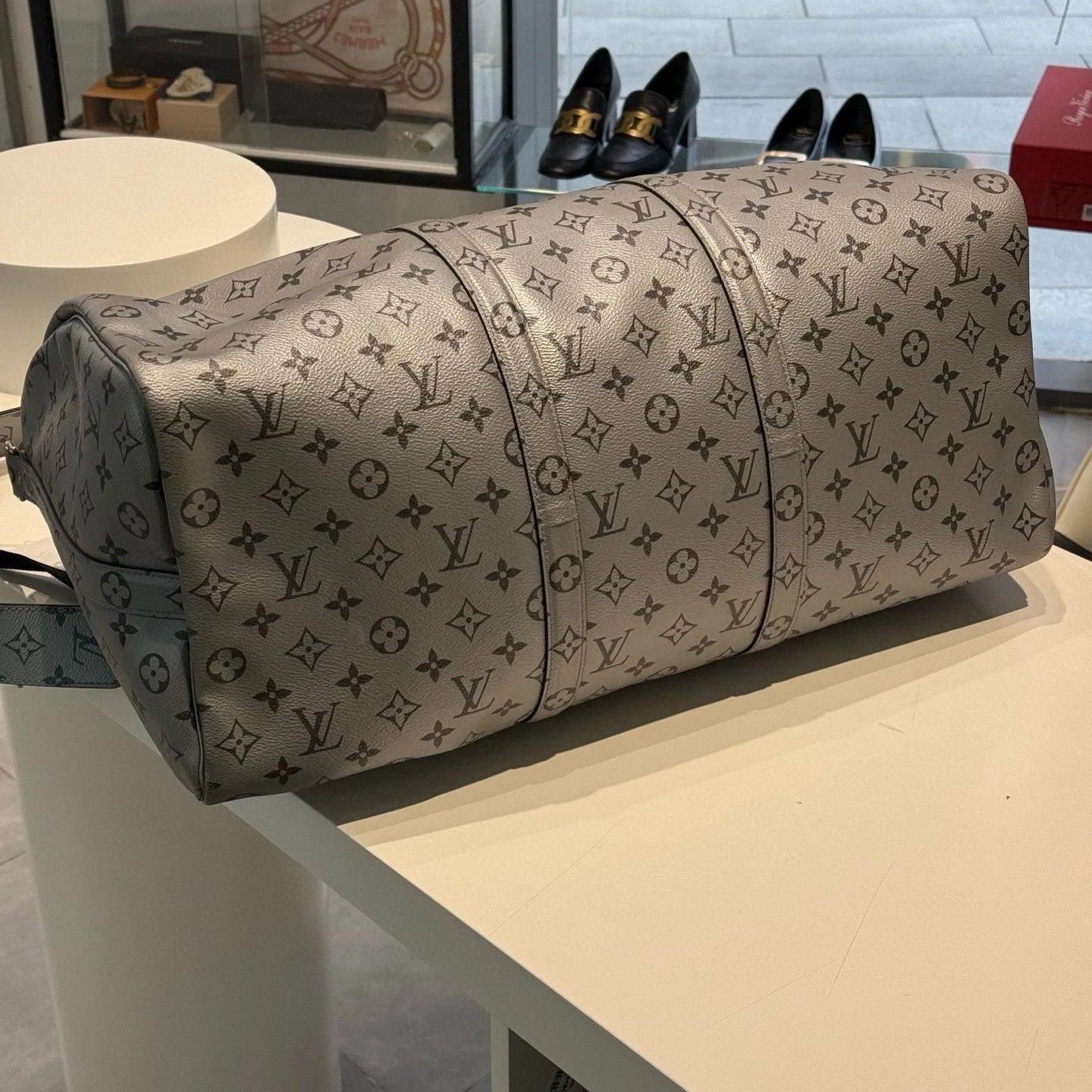 Louis Vuitton Limited Runway Keepall50 Silver Travel Bag Women