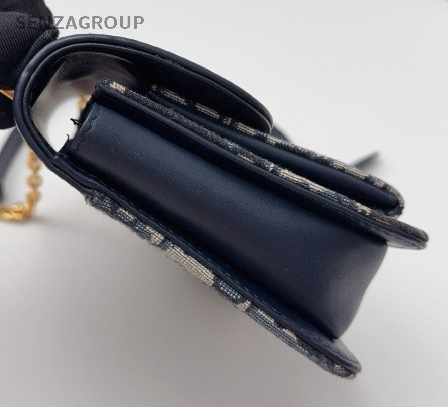 Christian Dior Miss maddy Oblique Chain Shoulder Bag Crossbody Blue Gold Women
