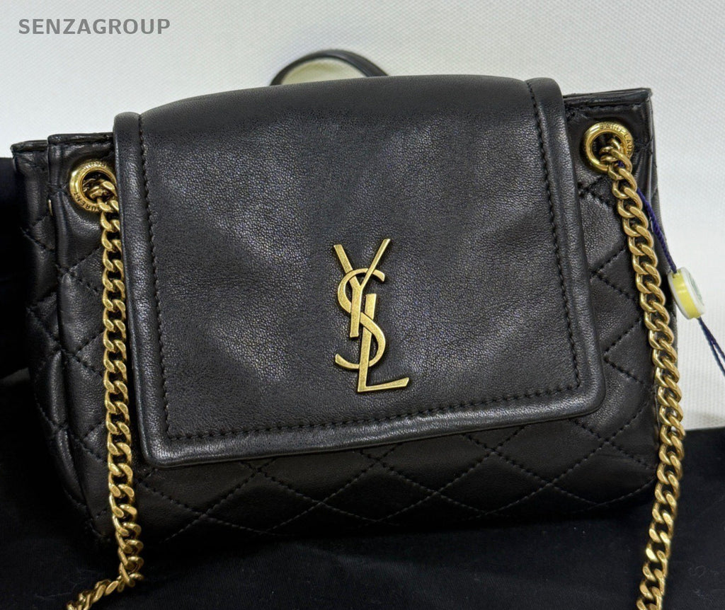 Saint Laurent Nolita Mini Lambskin Chain Shoulder Bag Crossbody Black Gold Women