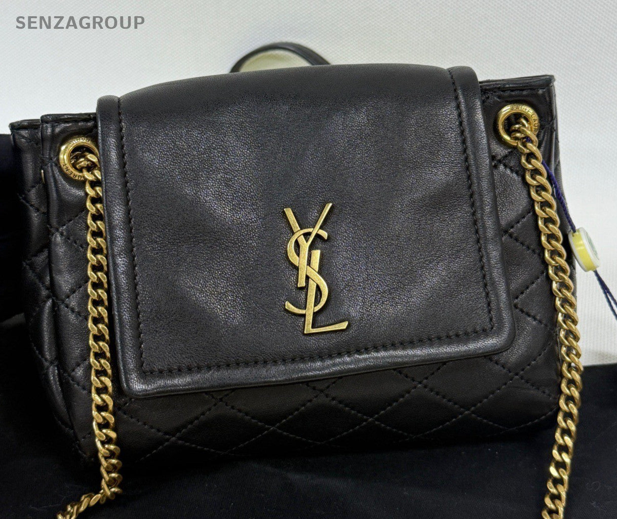 Saint Laurent Nolita Mini Lambskin Chain Shoulder Bag Crossbody Black Gold Women