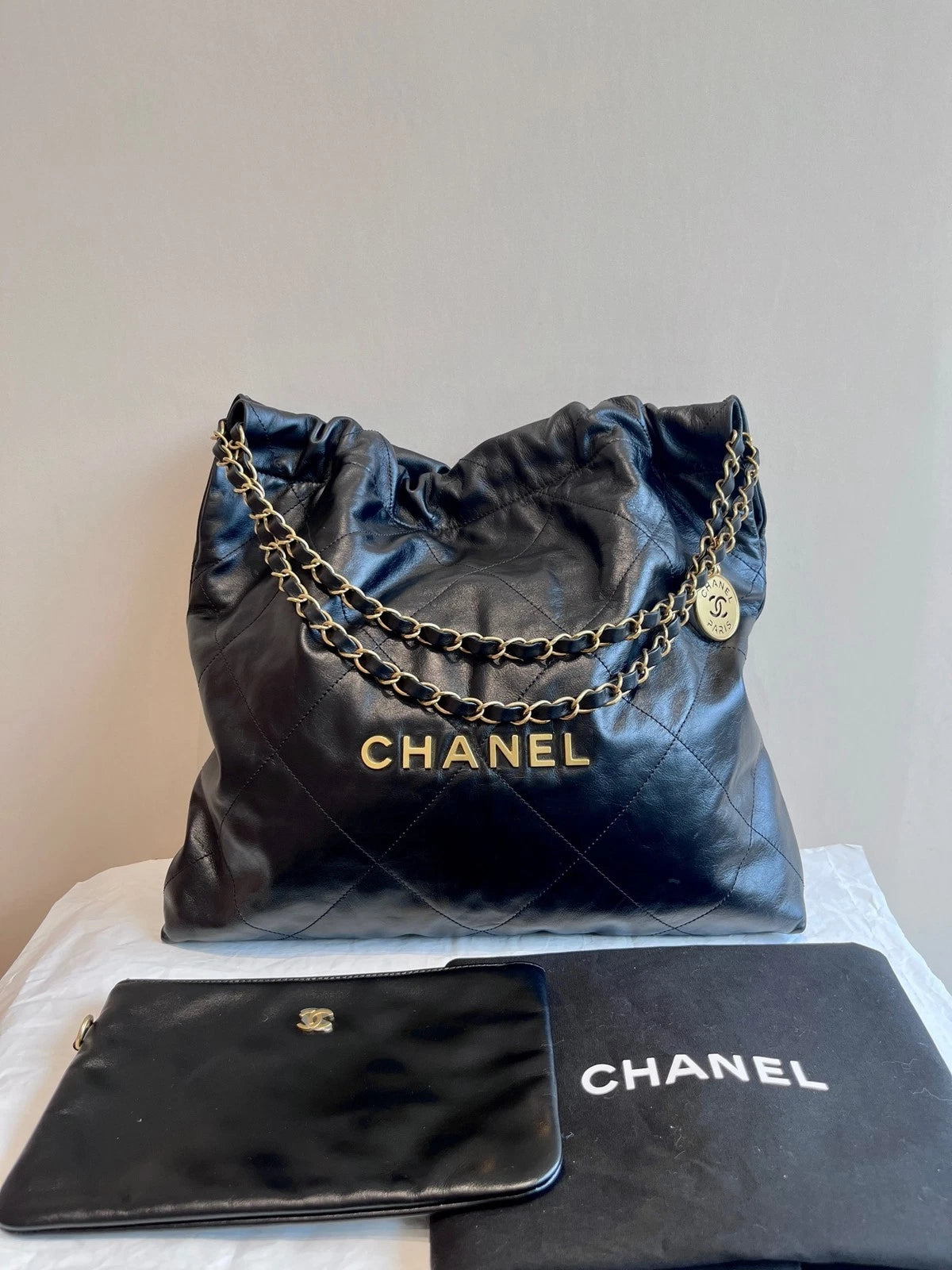 CHANEL Black Gold 22BAG Small Shoulder Crossbody Bag For Women