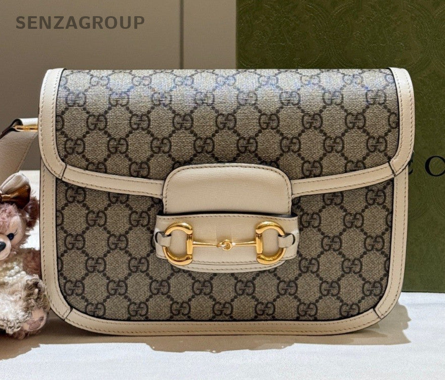 Gucci Saddle Ophidia MM Shoulder Bag Crossbody White Gold Women Classic