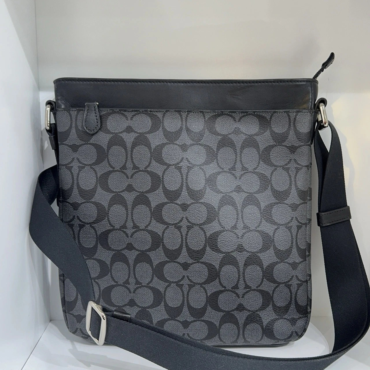 Coach Dark Grey Monogram Canvas Shoulder Crossbody Bag For Women