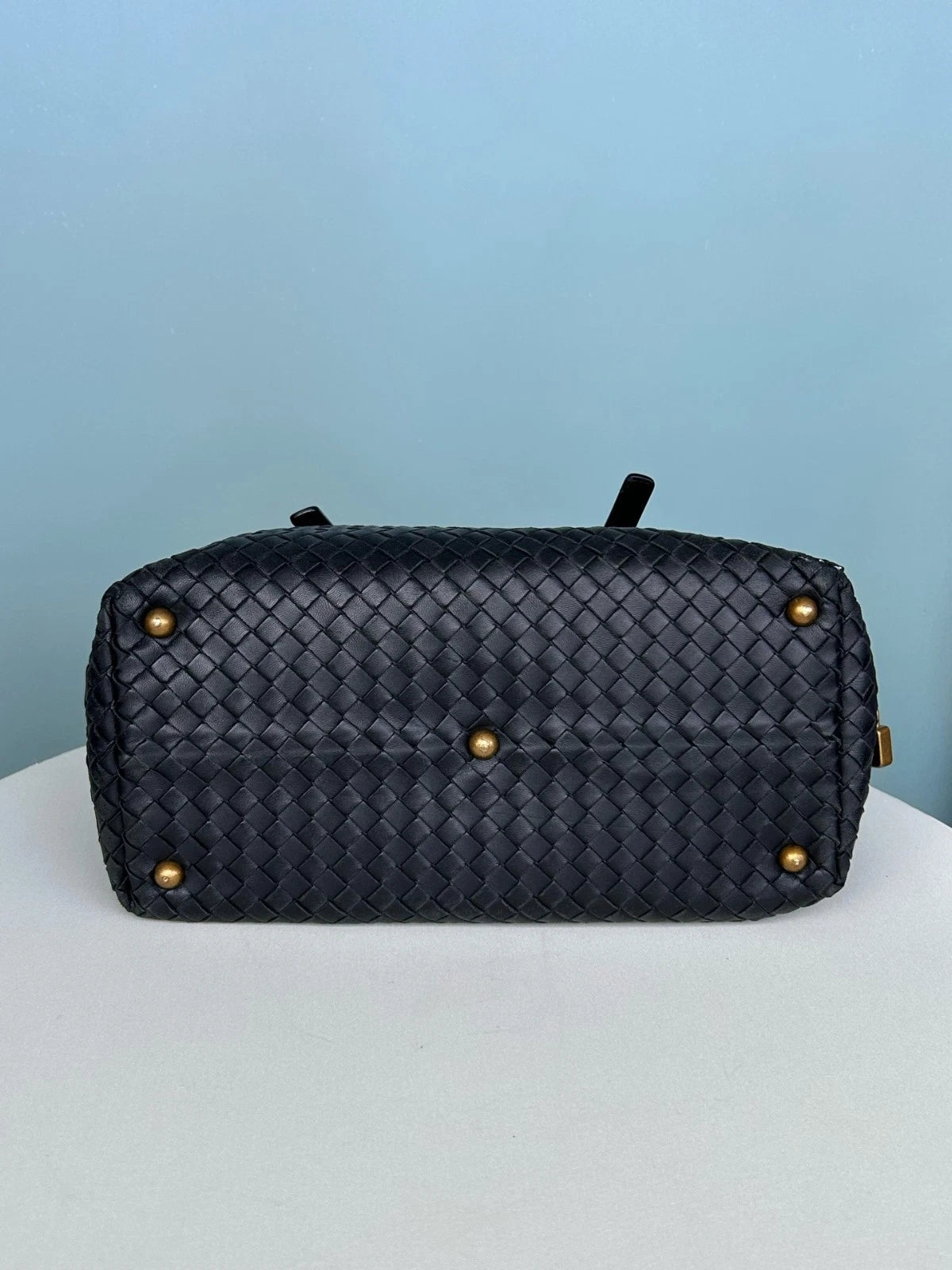 Bottega Veneta Calfskin Boston Bag Shoulder Bag Black Gold Women Classic