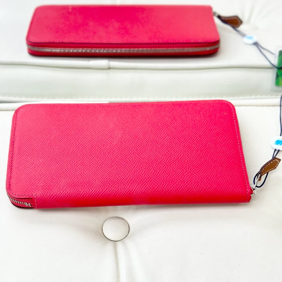 Hermes Calfskin Long Wallet Red Silver Hardware Women Classic S