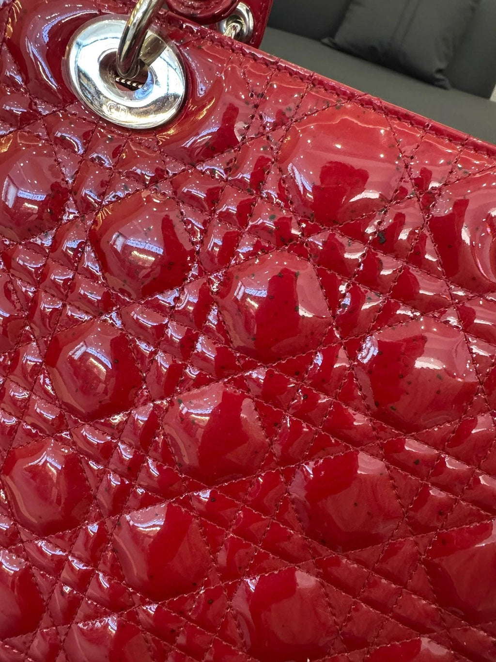 Dior Red Patent Leather 7-grid Lady Dior Handbag For Women