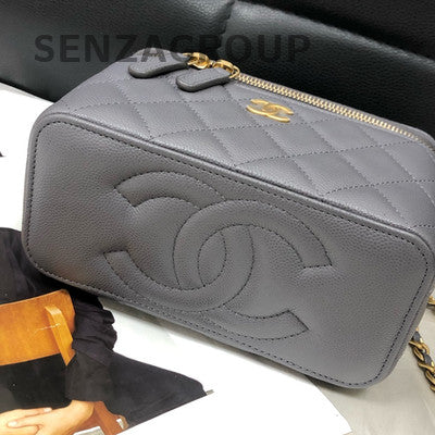 Chanel Classic Gray Gold Quilted Long Box Chain Shoulder Crossbody Bag