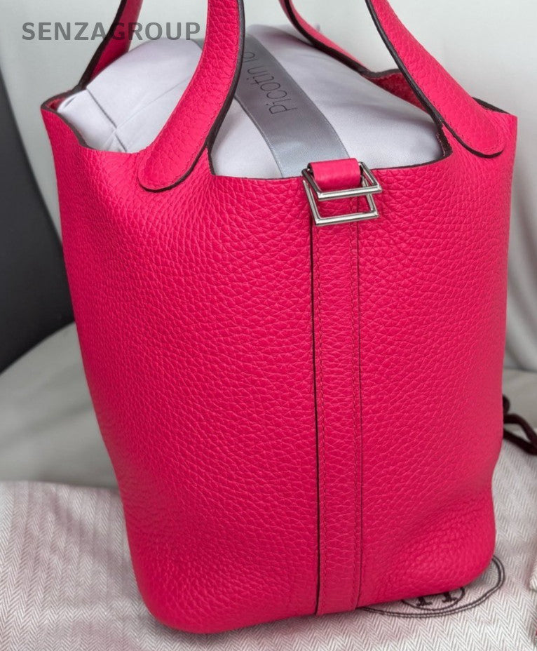 Hermes I6 Picotin Lock Silver Hardware Tote Handbag Pink Used Women Classic