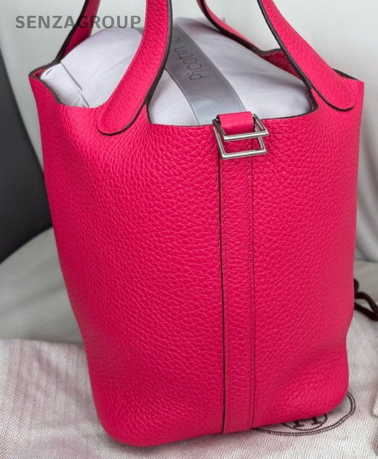 Hermes I6 Picotin Lock Silver Hardware Tote Handbag Pink Used Women Classic